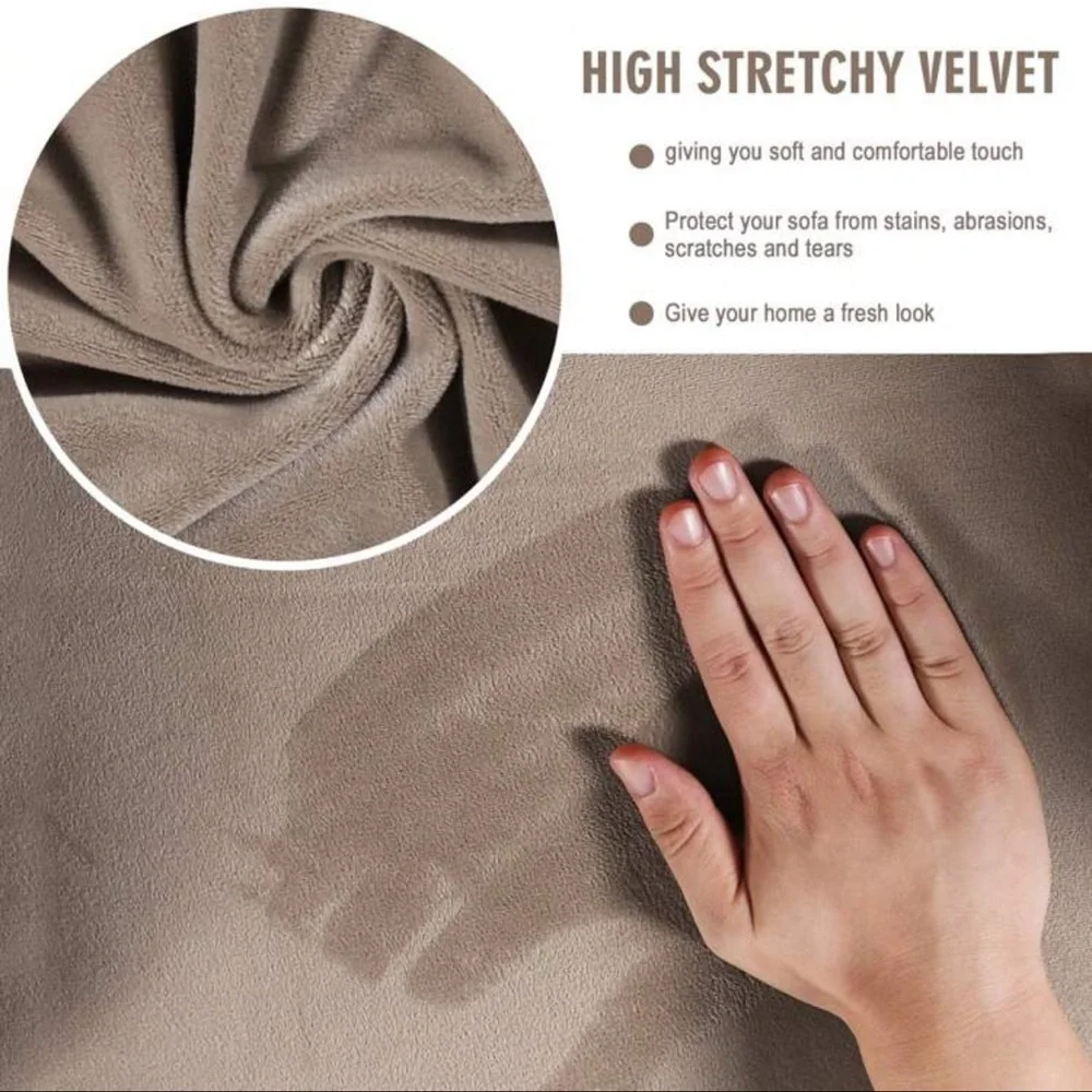 Elegant Velour Beige Stretchy Sofa Cover